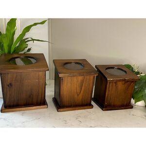 Rare One of a Kind Vintage Wooden Nesting Canisters with Acrylic Top - Set of 3